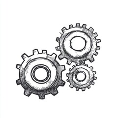 Poster - Hand-drawn gears in various sizes symbolize teamwork and mechanical engineering.