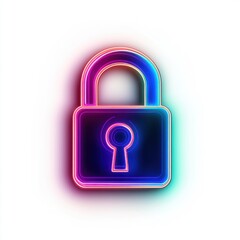 Poster - A vibrant neon padlock symbol, showcasing modern design with colorful illumination.