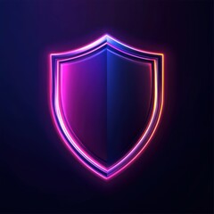 Poster - Colorful neon shield emblem glowing against a dark background, symbolizing protection and security.