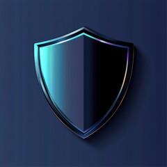 Poster - Stylized, glossy shield icon on a dark blue background, symbolizing protection and security.