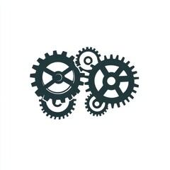Poster - Interconnected gears symbolizing teamwork and machinery, black and white aesthetic.