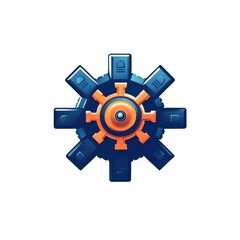 Poster - Futuristic mechanical part with a blue and orange color scheme, ideal for tech or engineering themes.