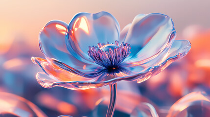Wall Mural - Dreamy chrome liquid metal isolated anemone flower element. windflower 3d render modern design. isolated holographic futuristic icon. brutalism retro futurism. Crystal Bloom. Illustration