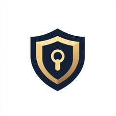 Poster - Stylized shield emblem featuring a keyhole in gold and navy, symbolizing security and protection.