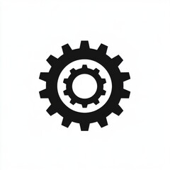 Poster - Black gear icon symbolizing engineering and mechanics on a white background.