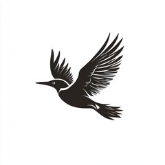 Poster - Stylized black silhouette of a bird in flight against a white background.