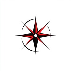 Poster - Stylized compass rose in red and black, symbolizing navigation and direction.