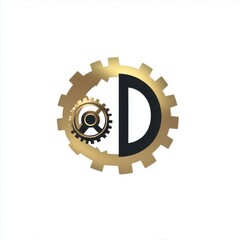 Poster - Stylized gear logo featuring a black and gold color scheme, perfect for engineering or tech themes.