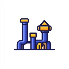 Poster - Colorful graphic illustration of abstract pipes and structures in blue and yellow hues.