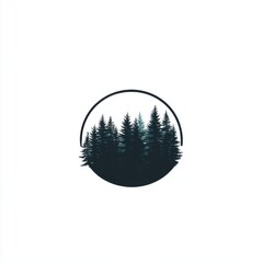 Poster - A serene silhouette of evergreen trees within a circular frame, evoking tranquility and connection to nature.