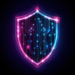 Poster - A vibrant neon shield design with glowing circuitry, symbolizing digital security and technology.