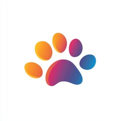 Poster - Colorful, stylized pet paw print in vibrant hues of orange, pink, and blue on a clean white background.