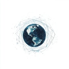 Poster - Stylized digital illustration of Earth surrounded by network lines representing global connectivity.