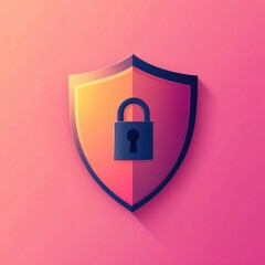 Poster - Stylized shield with a padlock symbol, representing security and protection in a modern digital concept.