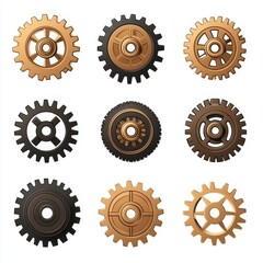 Poster - A collection of decorative gears in black and bronze colors, showcasing a steampunk aesthetic.