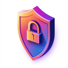 Poster - Colorful 3D shield with a padlock symbol, representing security and protection in a digital environment.
