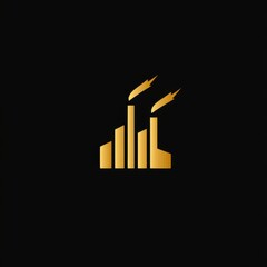Poster - Stylized golden industrial logo with smokestacks and rising bars, representing growth and productivity.
