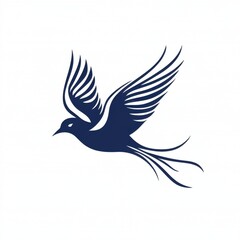 Poster - Stylized blue bird in flight, symbolizing freedom and grace against a white background.
