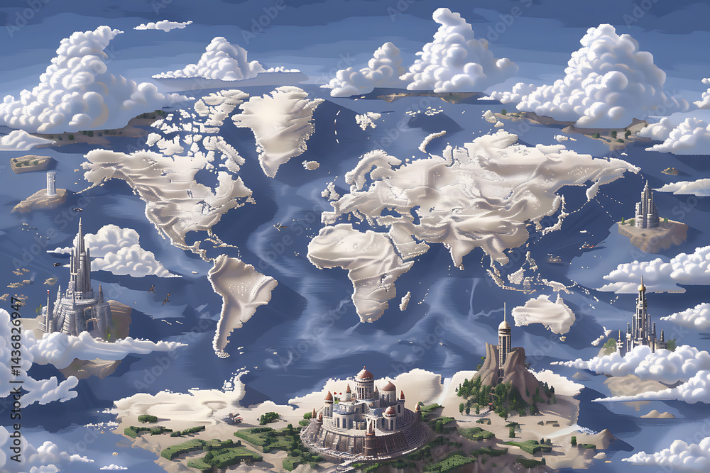 pixel art adventure map, fantasy adventure-themed pixel-art world map ...