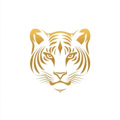 Poster - Golden tiger logo design featuring a fierce expression and detailed stripes.