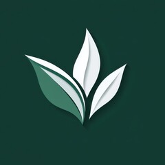 Poster - Stylized green and white leaves icon on a dark green background, symbolizing nature and sustainability.