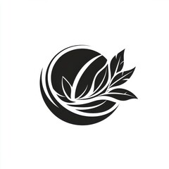Poster - A minimalist monochrome logo featuring stylized leaves around a circular shape, symbolizing nature and growth.