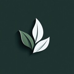 Poster - Stylized green and white leaves against a dark green background, conveying a fresh and natural vibe.
