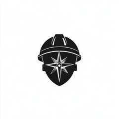 Poster - Stylized black illustration of a helmet with a compass design, symbolizing guidance and exploration.
