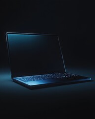 Poster - A sleek, modern laptop illuminated in low light with a glossy finish, exuding sophistication and elegance.