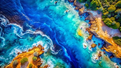 Poster - Aerial View Abstract Blue Watercolor Spot, Drone Photography, Artistic Texture
