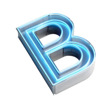 Illuminated letter b with a glowing blue neon light effect in a studio shot on transparent background