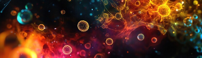 Aufkleber - Fiery Cosmic Nebula: Abstract Space Art with Glowing Orbs