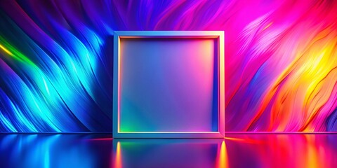 Poster - Colorful Neon Abstract 3D Background with Blank Square Banner - Silhouette Photography