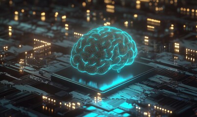 Poster - Glowing Brain On Circuit Board