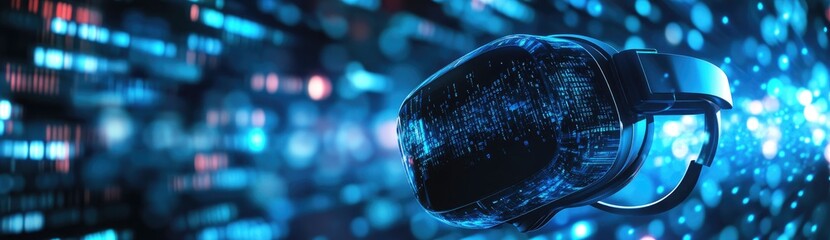 Poster - Glowing Dark Orb in Blue Data Streams