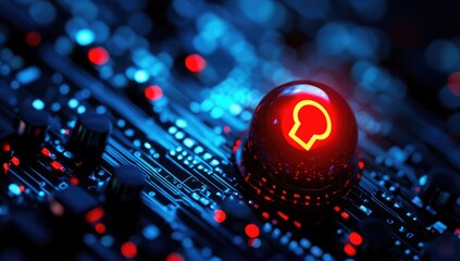 Poster - Glowing Head Icon On Circuit Board