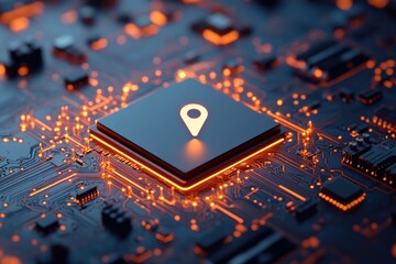 Poster - Glowing Location Pin On Processor Chip