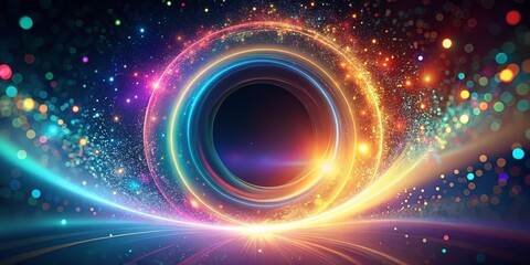 Poster - Elegant Glowing Circle Abstract Background: Luminous Swirling Space Tunnel with Sparkling Particles