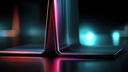 Leinwandbilder - Futuristic Foldable Smartphone Opens to Reveal Vibrant Neon Display With Sleek Design and Advanced Technology