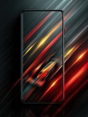 Poster - Gaming Smartphone Displays Racing Game User Interface With Dynamic Motion Trails Illustrating Speed and Excitement During Competitive Play