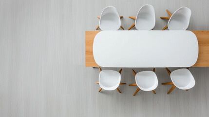 Poster - Modern dining table with white chairs arranged neatly around it, creating minimalist and inviting atmosphere