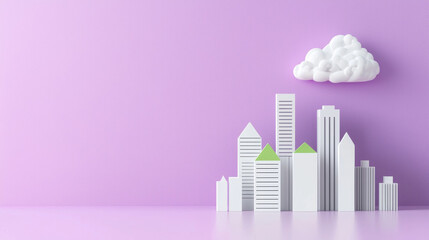 Poster - Modern city skyline with white buildings and cloud ecology, environment protect, Earth day, Renewable energy, recycling