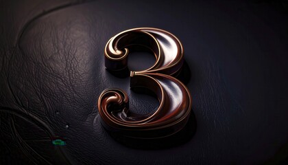 Poster - Dark Blue Leather Background with Elegant Number Three