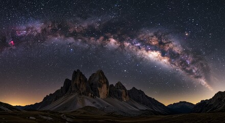 Wall Mural - majestic milky way galaxy over tre cime di lavaredo dolomites italy night sky astrophotography sceni