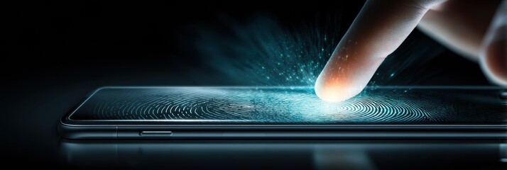 Aufkleber - Floating Hand Engages With Smartphones Glowing Biometric Scanner for Secure Access