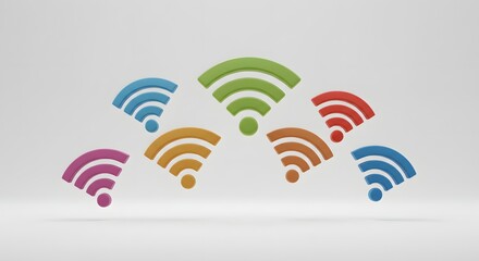 Poster - Colorful wifi symbols arranged in a semicircle on a white background with a soft diffused lighting