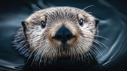 Poster - Adorable sea otter floating in tranquil water with a curious expression and detailed fur : Generative AI
