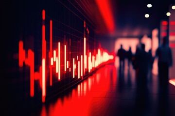 Poster - red illuminated lines and blurred figures in dark background