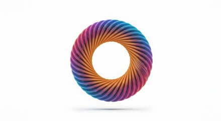 Poster - A colorful twisted torus with pink blue and orange hues on a white background with a slight shadow
