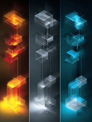Fototapete - Flowchart Transitions Into 3D AI Structure With Luminous Edges in Dynamic Visual Representation